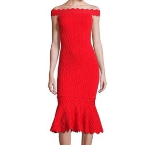 Jonathan Simkhai Diamond Knit Trumpet Dress Women XS Red Off Shoulder Mermaid‎